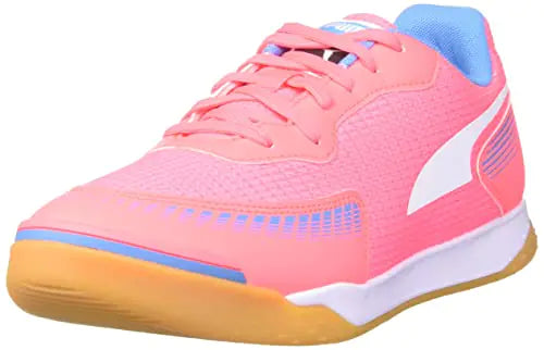 PUMA Men's Pressing III Futsal Performance Trainers Sunset Glow/White/Bleu Azur 9.5