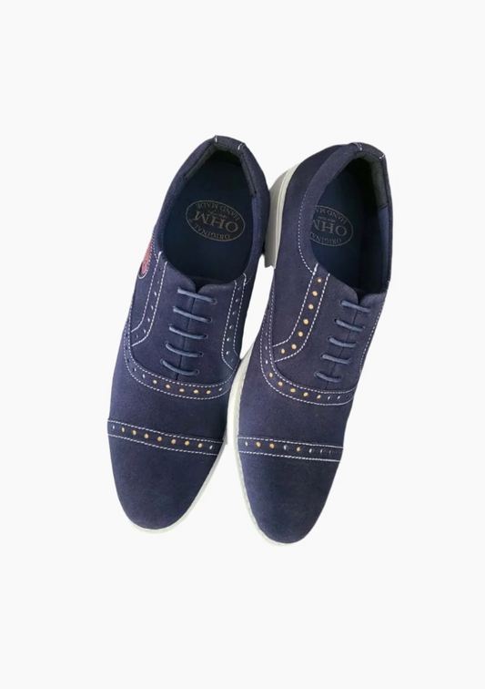 OHM Oxford Shoes in Italian Blue Leather with Perforation - Velora