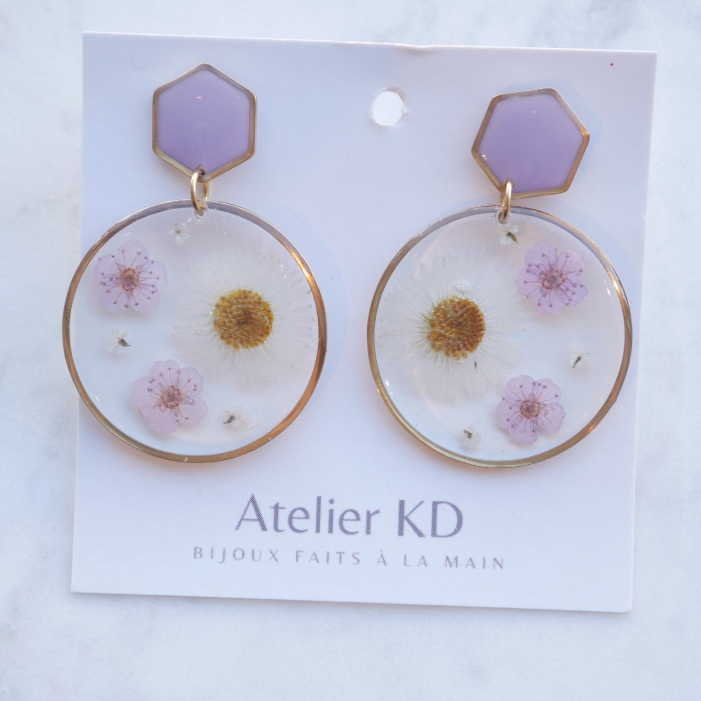 Boucles d'oreilles duo mauve et blanc - rond (xl) - Velora
