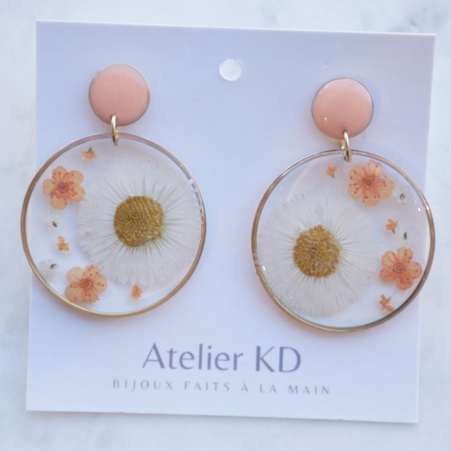 Boucles d'oreilles duo orange et blanc - rond (xl) - Velora