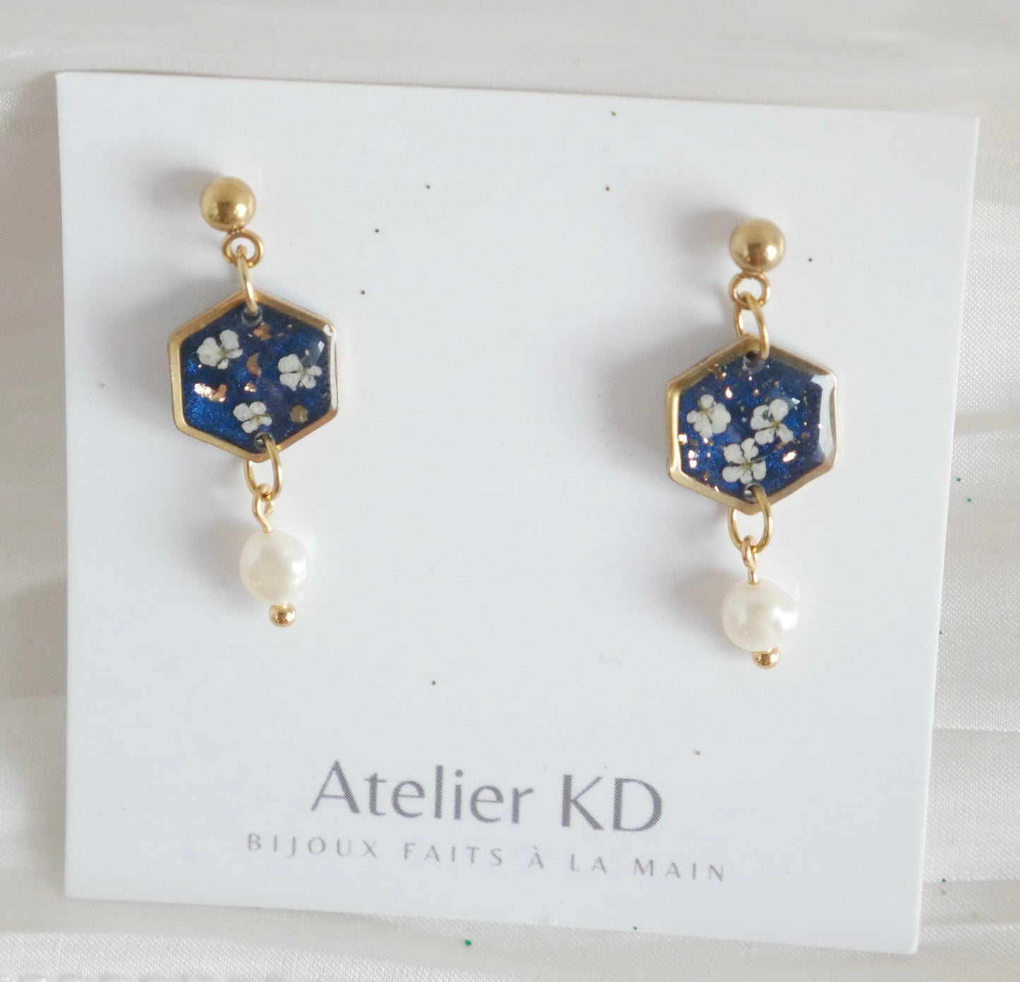 Boucles d'oreilles Céleste - gypsophile - hexa (12mm) - Velora