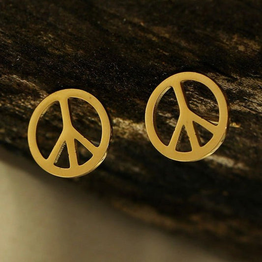 PEACE Logo Stud Earrings in Gold - Velora Luxury Fashion