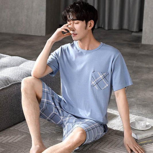 Pajamas Men's Summer Cotton Short Sleeve Shorts Suit EX-STOCK Canada