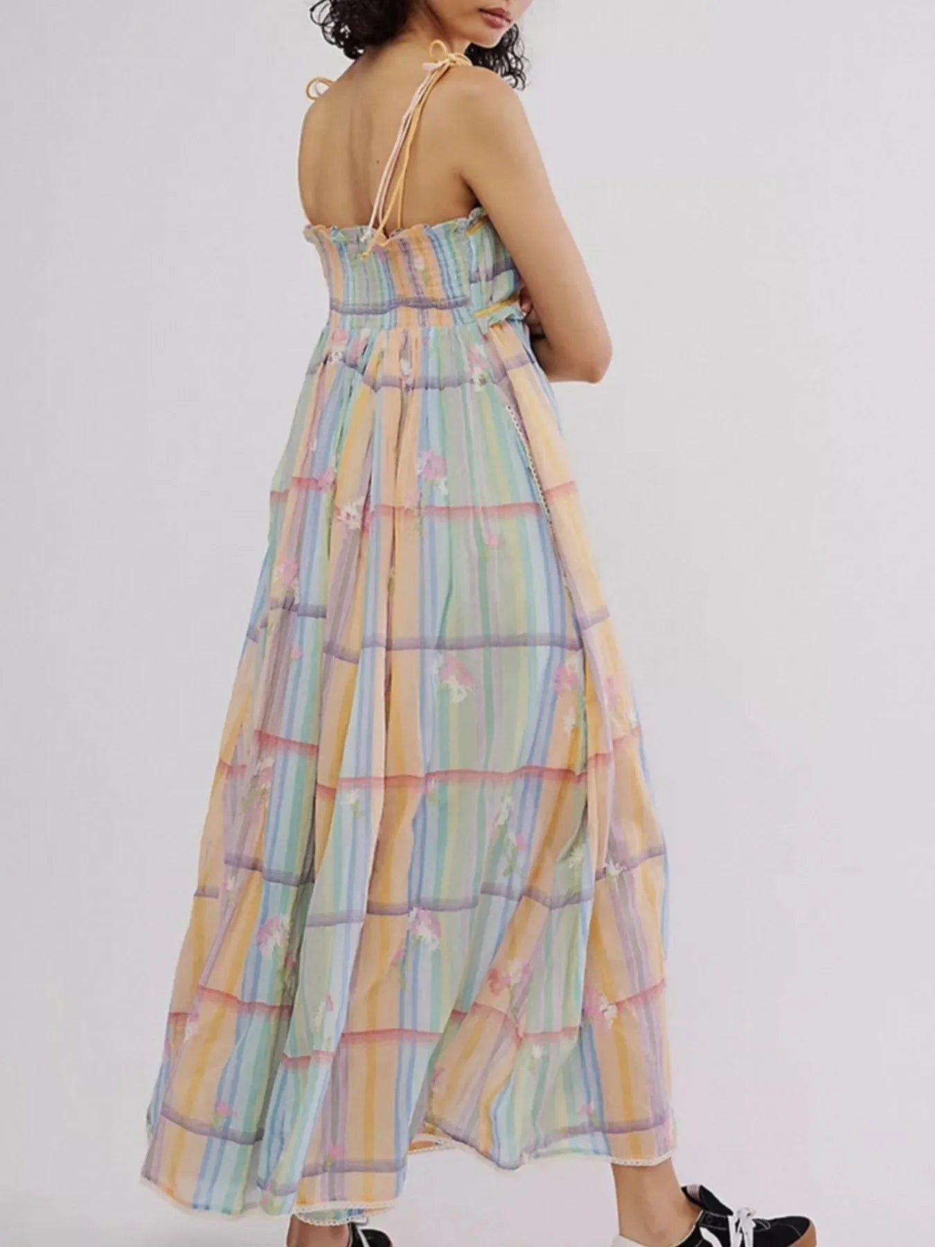 Pastel Plaid Back Smocked Maxi Cami Dress - Velora Luxury Fashion