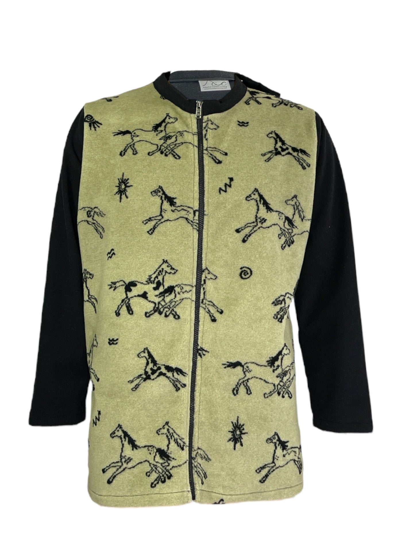 Adaptive Fleece Zip Jacket, Horse Pattern Adaptive Comfort Clothing