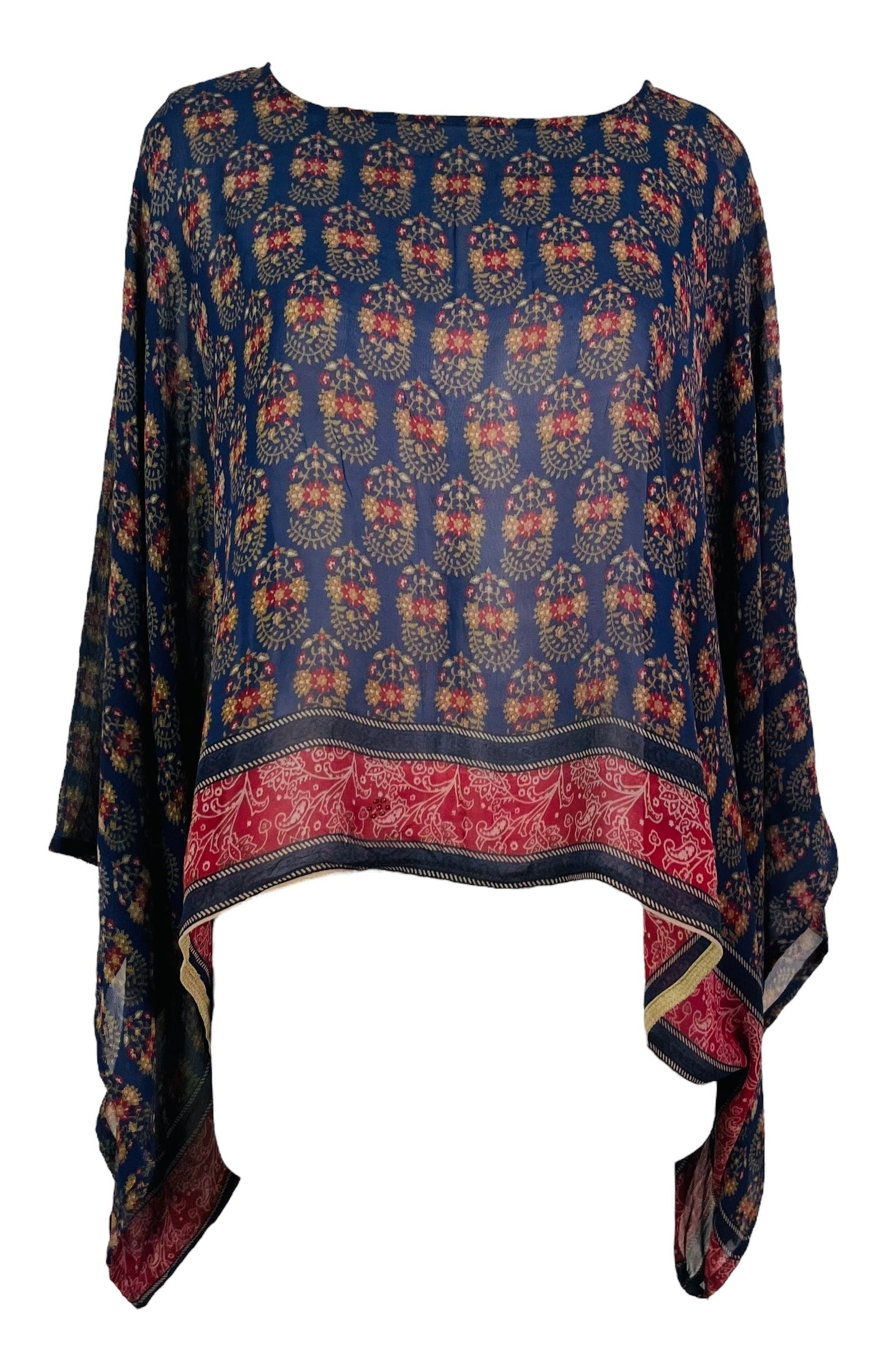 PRG7334 Sheer Avatar Pure Silk Kimono-Sleeved Top - Velora