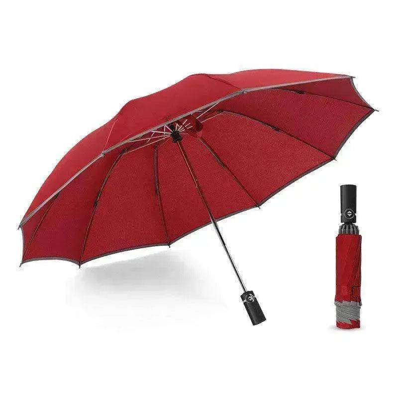 Portable Windproof Umbrella, 10Ribs Auto Close, Reflective for Safety