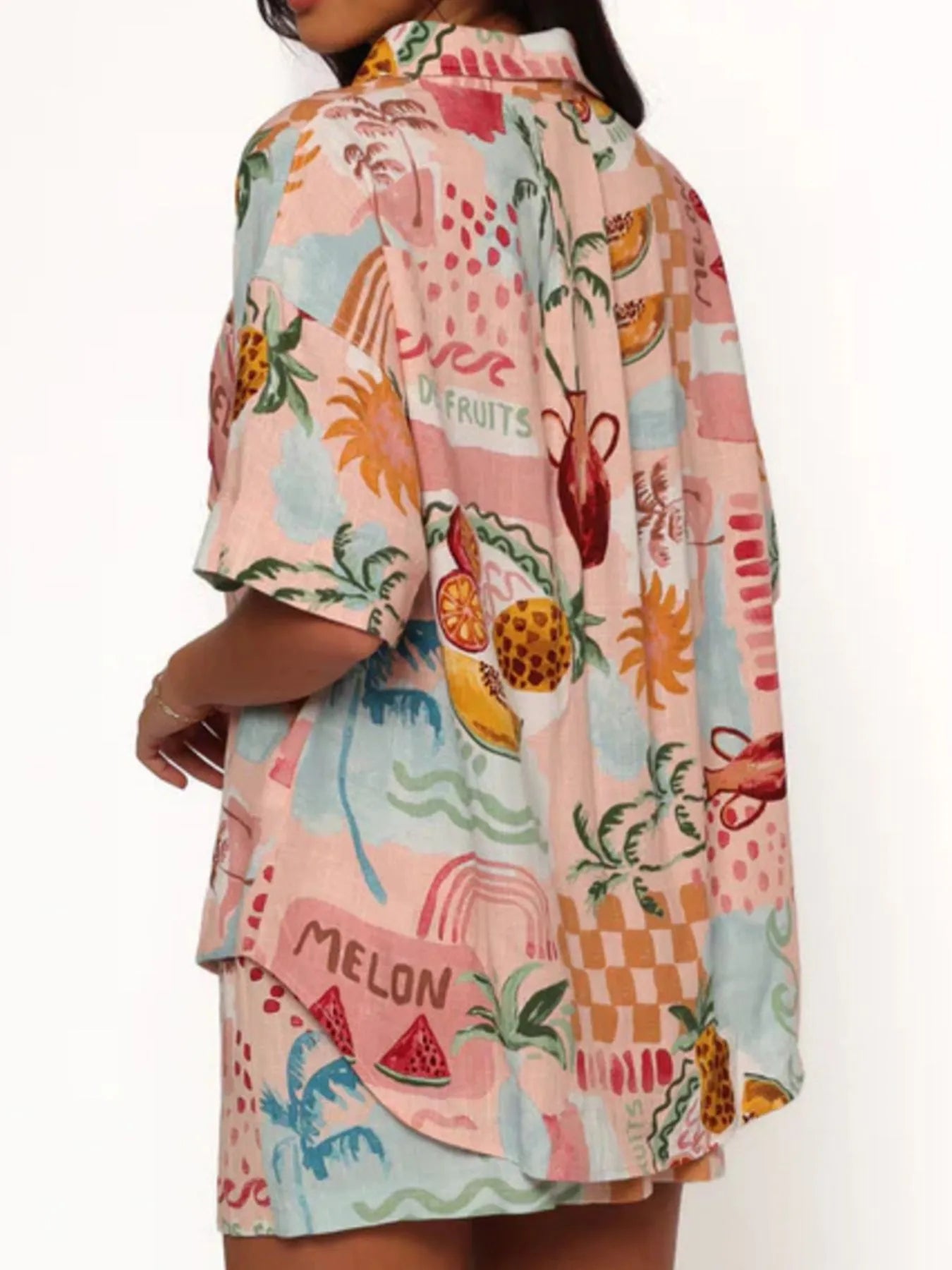 Printed Button Up Shirt and Shorts Set - Velora Luxury Fashion