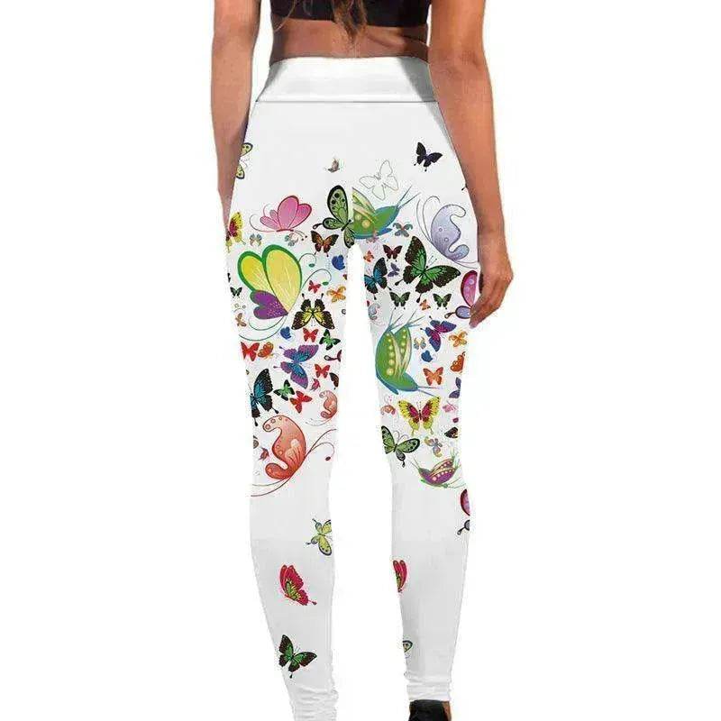 Printed Floral Butterfly Leggings High Waist Slim Yoga Pants Leggings - Velora