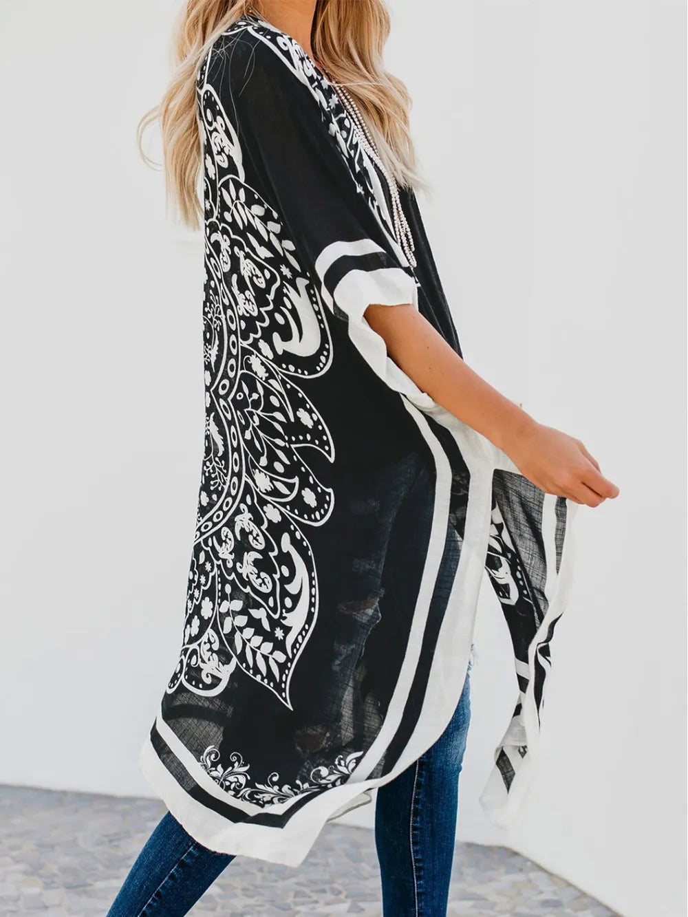 Printed Open Front Cover-Up - Velora Luxury Fashion