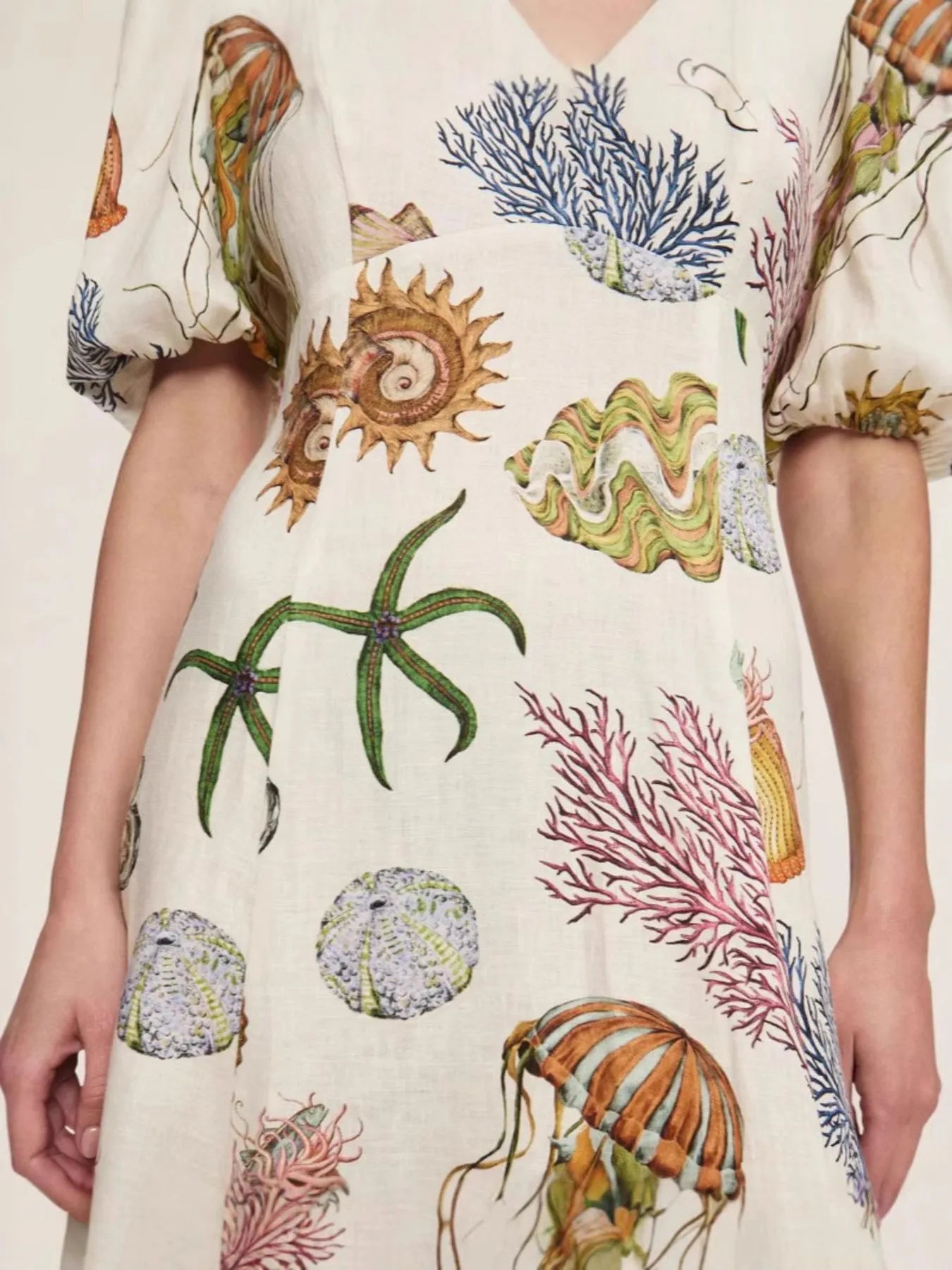 Printed Round Neck Puff Sleeve Dress - Velora Luxury Fashion