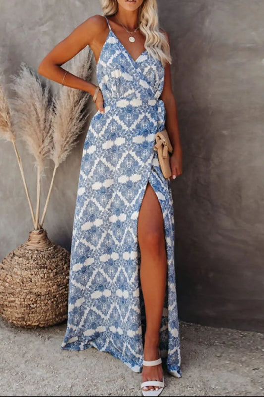 Printed Tied Maxi Cami Dress - Velora Luxury Fashion