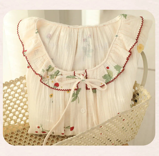 Pure Cotton Gauze Pajamas For Women Sweet And Fresh Long Sleeves With Chest Pads EX-STOCK Canada