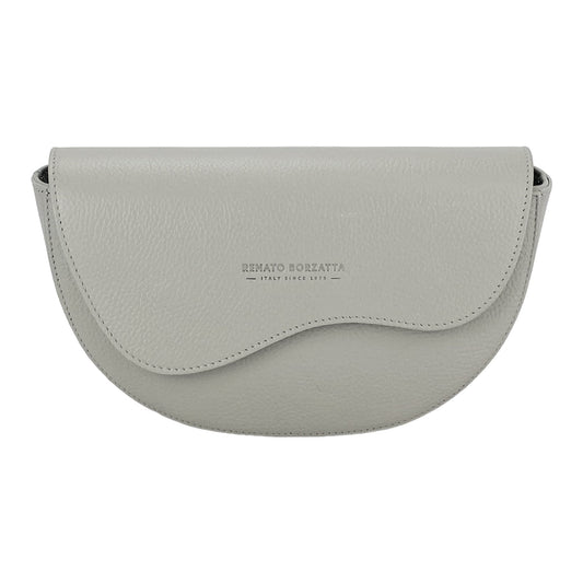 RB1027BO | Borsa Donna a Bandoliera stondata in Vera Pelle Made in Italy. Tracolla removibile e regolabile in pelle. Accessori Nickel Lucido - Colore Ghiaccio - Dimensioni: cm 25 x 15 x 9 - Velora Luxury Fashion