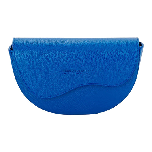 RB1027CH | Borsa Donna a Bandoliera stondata in Vera Pelle Made in Italy. Tracolla removibile e regolabile in pelle. Accessori Nickel Lucido - Colore Blu Royal - Dimensioni: cm 25 x 15 x 9 - Velora Luxury Fashion