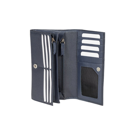 RB12129D | Portafogli Donna in Vera Pelle pieno fiore, grana dollaro/leggera. Colore Blu. Protezione RFID. Dimensioni da chiuso: cm 18,5 x 10 x 3. Confezione: Scatola regalo fondo/coperchio - Velora Luxury Fashion