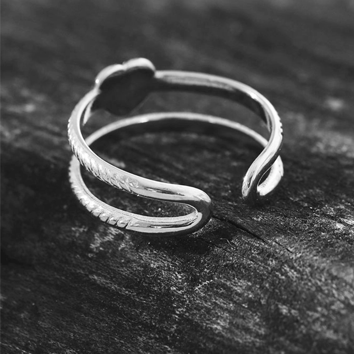 RENEE Silver Toned White Gold: Double Stacked Zirconia (CZ) Embellished Heart Ring - Velora Luxury Fashion