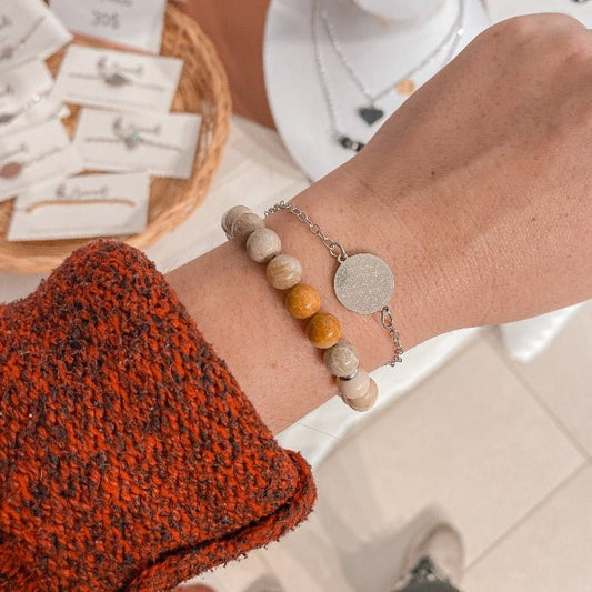 RENOUVEAU | Bracelet en howlite, jaspe et acier inoxydable - Velora Luxury Fashion