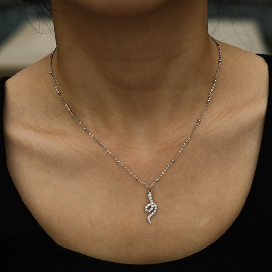 RIHANNA Beaded Chain Necklace with a Pavé Zirconia Serpent Pendant in Silver - Velora Luxury Fashion
