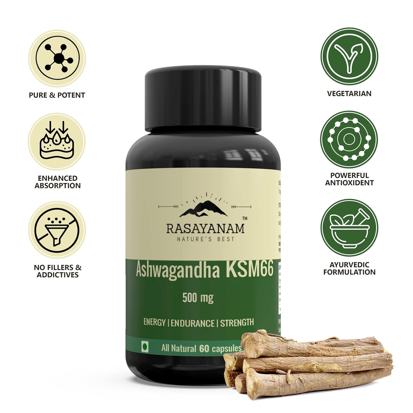 Rasayanam Ashwagandha KSM-66 Capsules - Velora Luxury Fashion