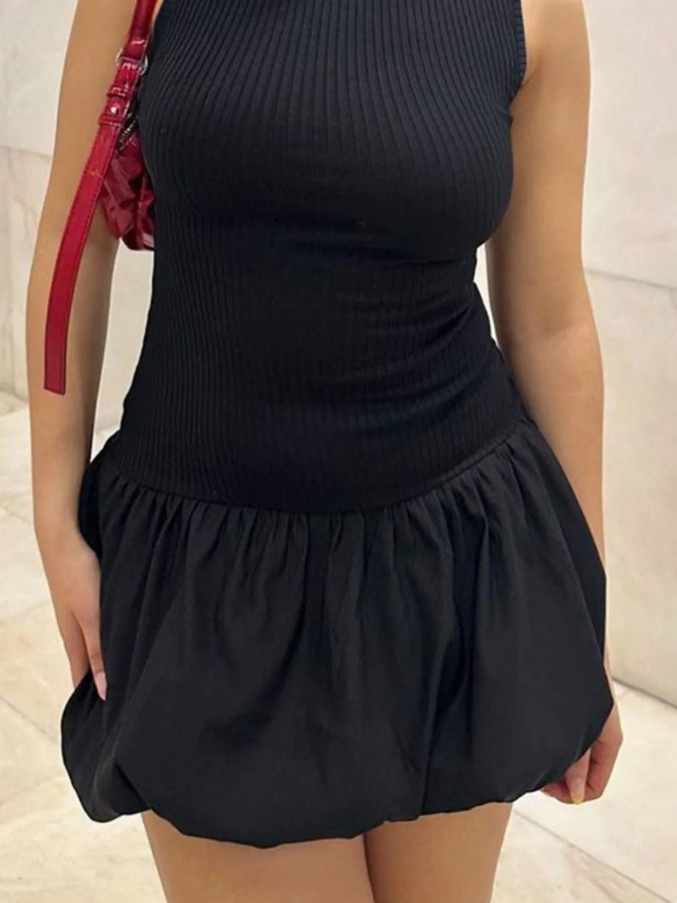 Ruffled Bubble Hem Sleeveless Mini Dress - Velora Luxury Fashion