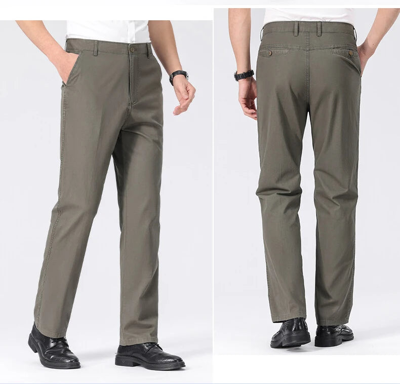 Spring Summer Cotton Suit Pants Men Solid Color Smart Casual Dress Trousers Man Lightweight Zipper Fly Straight Breathable Pants - Velora