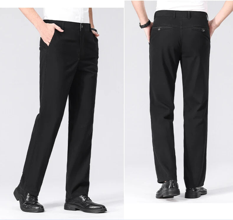 Spring Summer Cotton Suit Pants Men Solid Color Smart Casual Dress Trousers Man Lightweight Zipper Fly Straight Breathable Pants - Velora