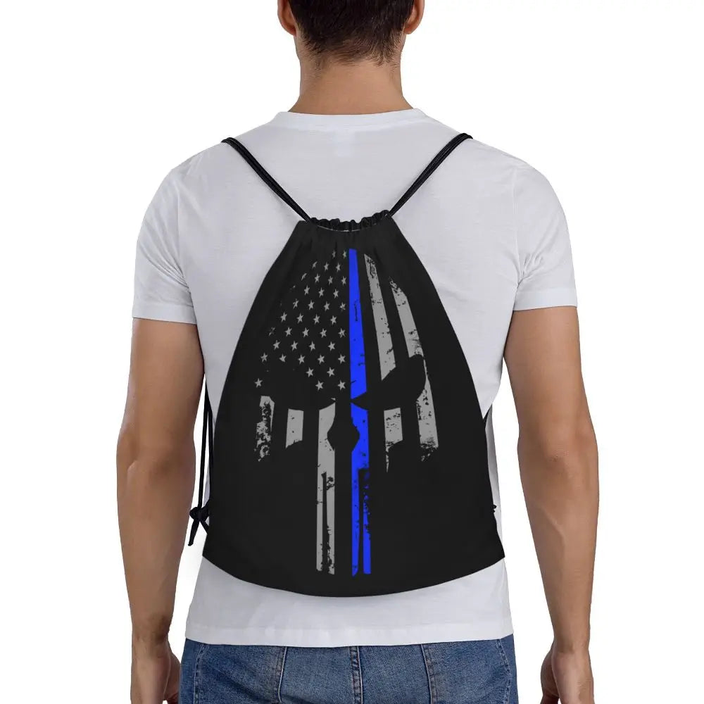 Custom Punisher Skeleton Drawstring Backpack Women Men Sport Gym Sackpack Portable Skull Bone Shopping Bag Sack - Velora
