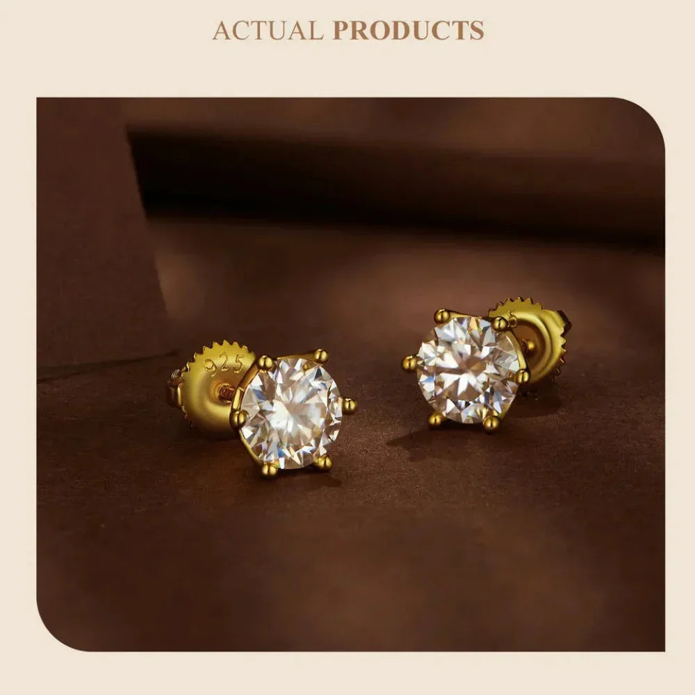 Radiant Moissanite Stud Earrings | D Color Round Cut 925 Silver, Gold Plated Itz Luxury
