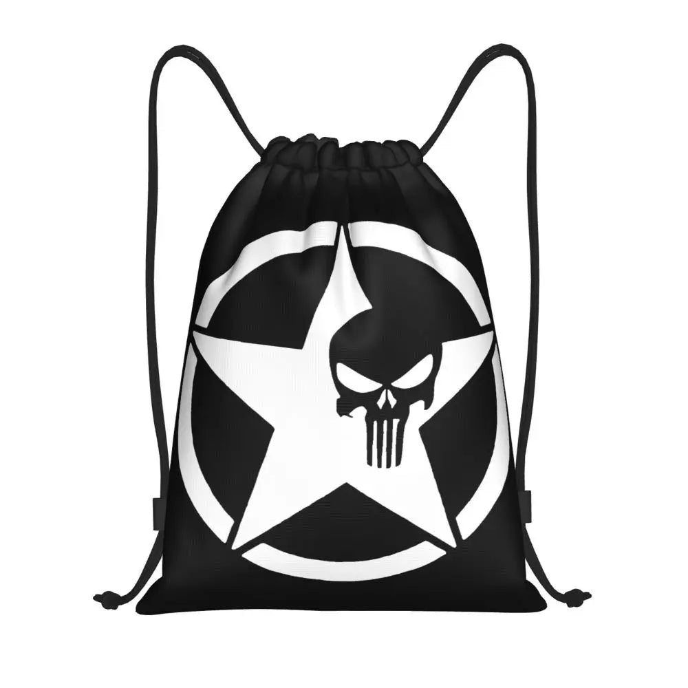 Custom Punisher Skeleton Drawstring Backpack Women Men Sport Gym Sackpack Portable Skull Bone Shopping Bag Sack - Velora