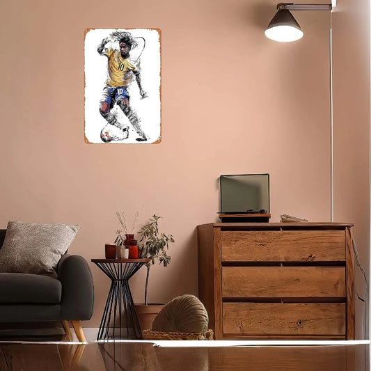 Ronaldinho Sign Sports Poster Metal Wall Art of Murals Vintage Metal Tin Sign Plaque for Wall Art Decoration Man Cave Retro Home - Velora