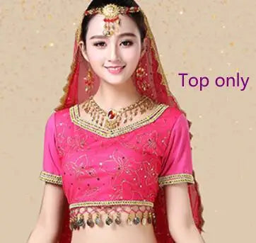Bollywood Belly Dance Costume Set Indian Dance Sari 2/3/4/5pcs Chiffon Belly Dance Clothing Women Oriental Dance Practice Suit - Velora