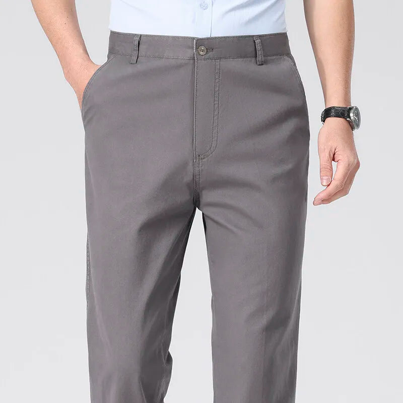 Spring Summer Cotton Suit Pants Men Solid Color Smart Casual Dress Trousers Man Lightweight Zipper Fly Straight Breathable Pants - Velora