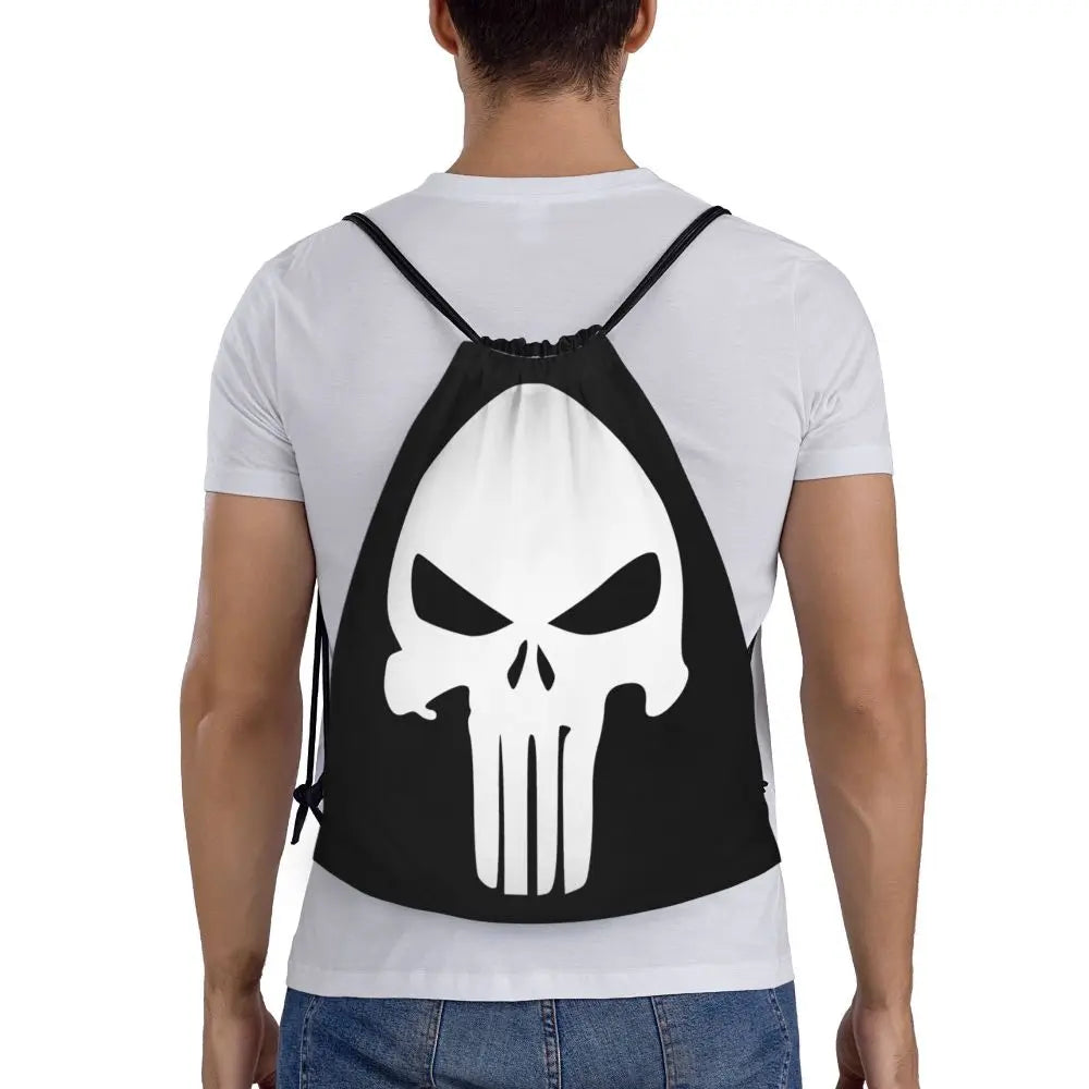 Custom Punisher Skeleton Drawstring Backpack Women Men Sport Gym Sackpack Portable Skull Bone Shopping Bag Sack - Velora