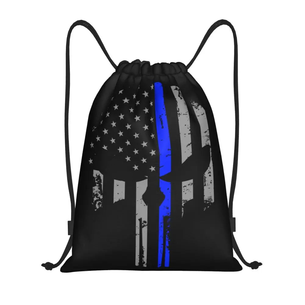 Custom Punisher Skeleton Drawstring Backpack Women Men Sport Gym Sackpack Portable Skull Bone Shopping Bag Sack - Velora