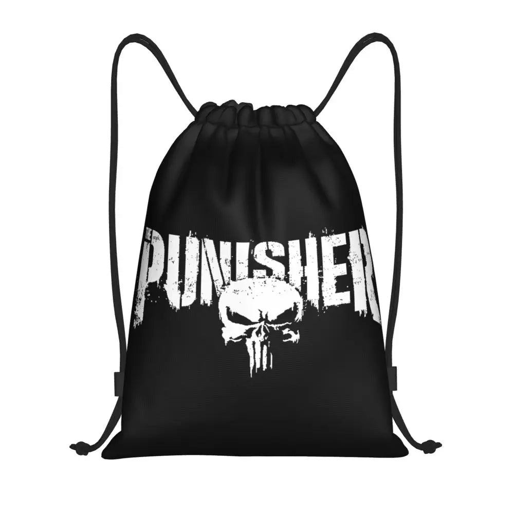 Custom Punisher Skeleton Drawstring Backpack Women Men Sport Gym Sackpack Portable Skull Bone Shopping Bag Sack - Velora