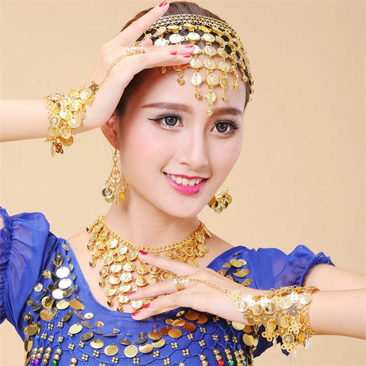 Indian Dance Accessories Necklace Headwear Earrings Bracelet Hair Band Jewelry Set Women's Party Jewelry Gifts - Velora