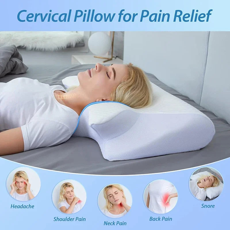 1pc Memory Foam Cervical Pillow, 2 in 1 Ergonomic Contour Orthopedic Pillow for Neck Pain, Contoured Support Pillows,Neck Pillow Velora