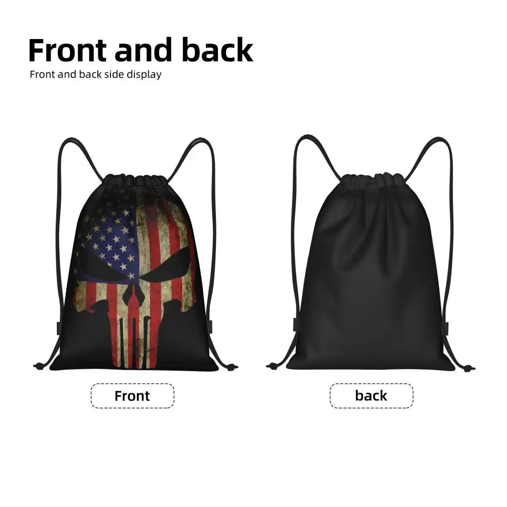 Custom Punisher Skeleton Drawstring Backpack Women Men Sport Gym Sackpack Portable Skull Bone Shopping Bag Sack - Velora