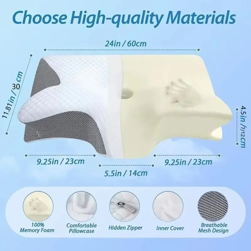 Releep Cervical Neck Pillow Neck Pain Relief Adjustable Contour Pillow for Sleeping Ergonomic Memory Foam Pillow Side Sleeper Velora