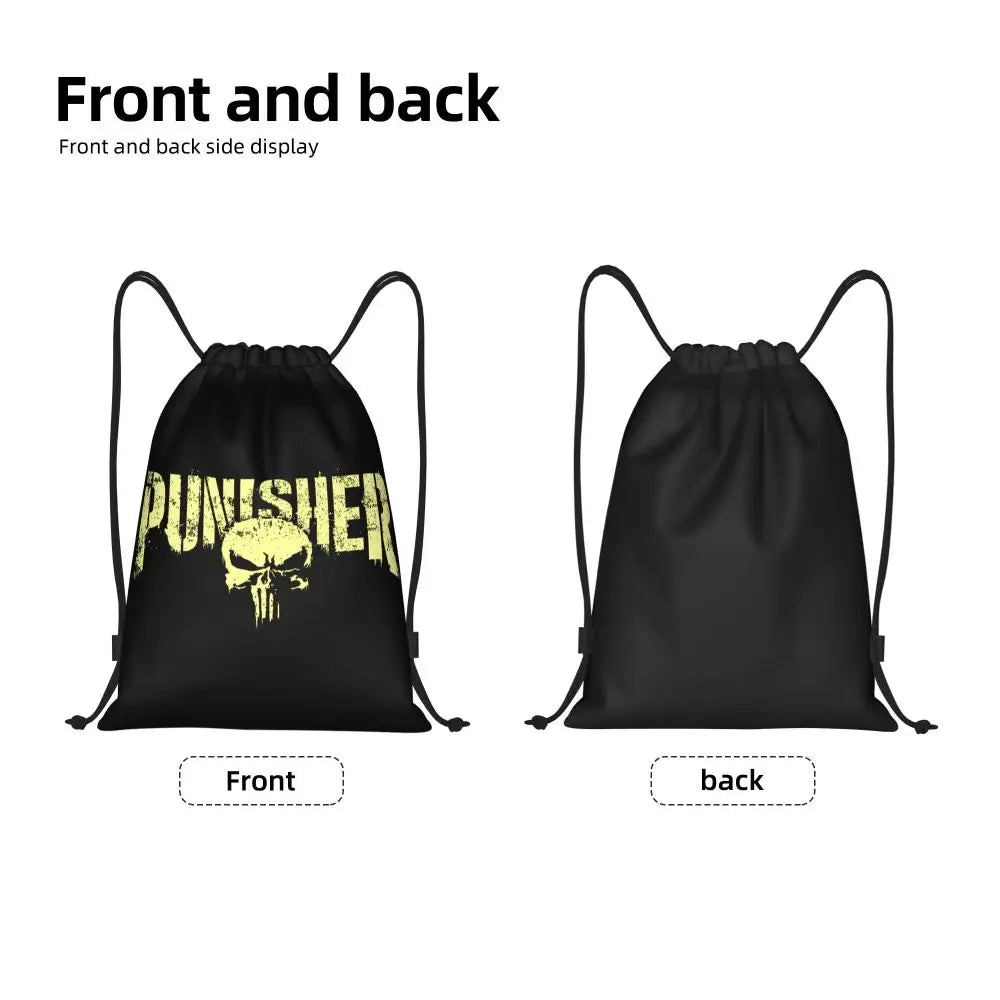 Custom Punisher Skeleton Drawstring Backpack Women Men Sport Gym Sackpack Portable Skull Bone Shopping Bag Sack - Velora