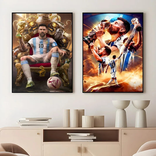 1PC Football Star Popular Character M-Messi Poster Sticky Wall Art Printing Waterproof Home Living Bed Room Bar Aesthetic Decor - Velora
