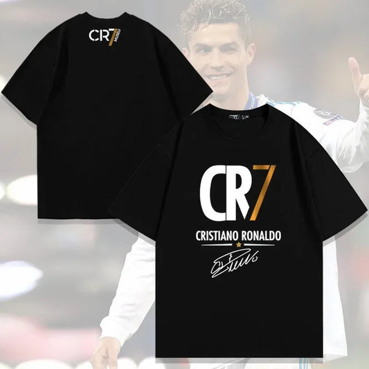 Ronaldo children's 3-14 years old 100% cotton T-shirt summer football sports parent-child casual fashion round neck T-shirt - Velora