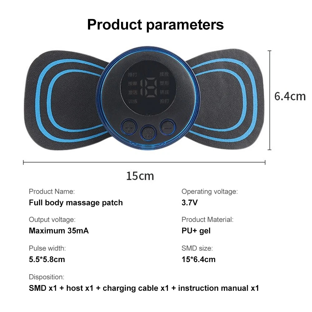 EMS Neck Massager Mini Cervical Back Muscle Pain Relief Patch Massageador Stimulator Mat Portable Leg Body Health Care Tool Velora