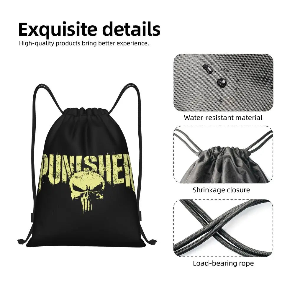 Custom Punisher Skeleton Drawstring Backpack Women Men Sport Gym Sackpack Portable Skull Bone Shopping Bag Sack - Velora