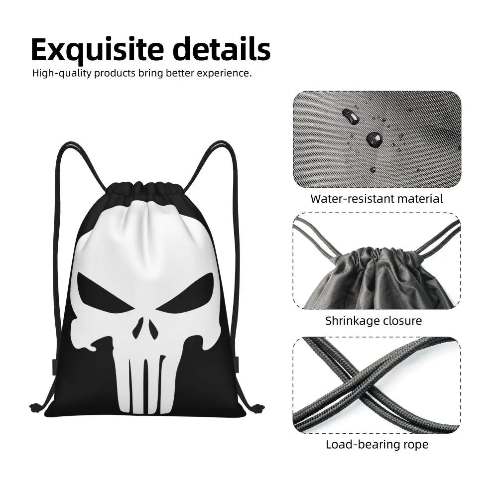 Custom Punisher Skeleton Drawstring Backpack Women Men Sport Gym Sackpack Portable Skull Bone Shopping Bag Sack - Velora