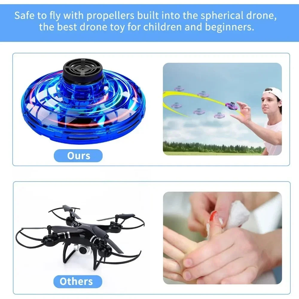 Flying Spinner UFO Mini Drone,Flying Spinner Hand Operated Drones Indoor Outdoor Cool Stuff Mini Drones Toys Birthday Gifts Velora