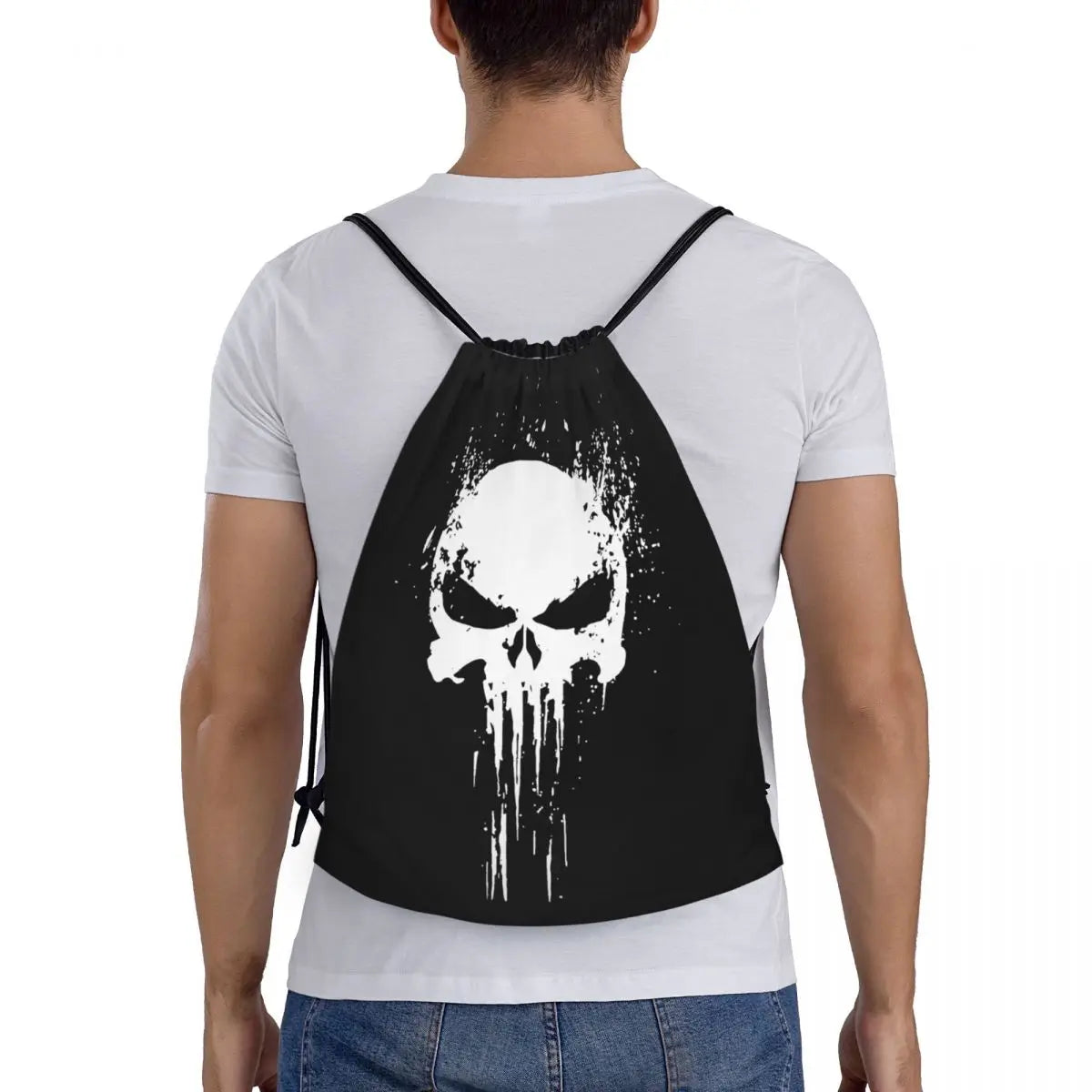 Custom Punisher Skeleton Drawstring Backpack Women Men Sport Gym Sackpack Portable Skull Bone Shopping Bag Sack - Velora
