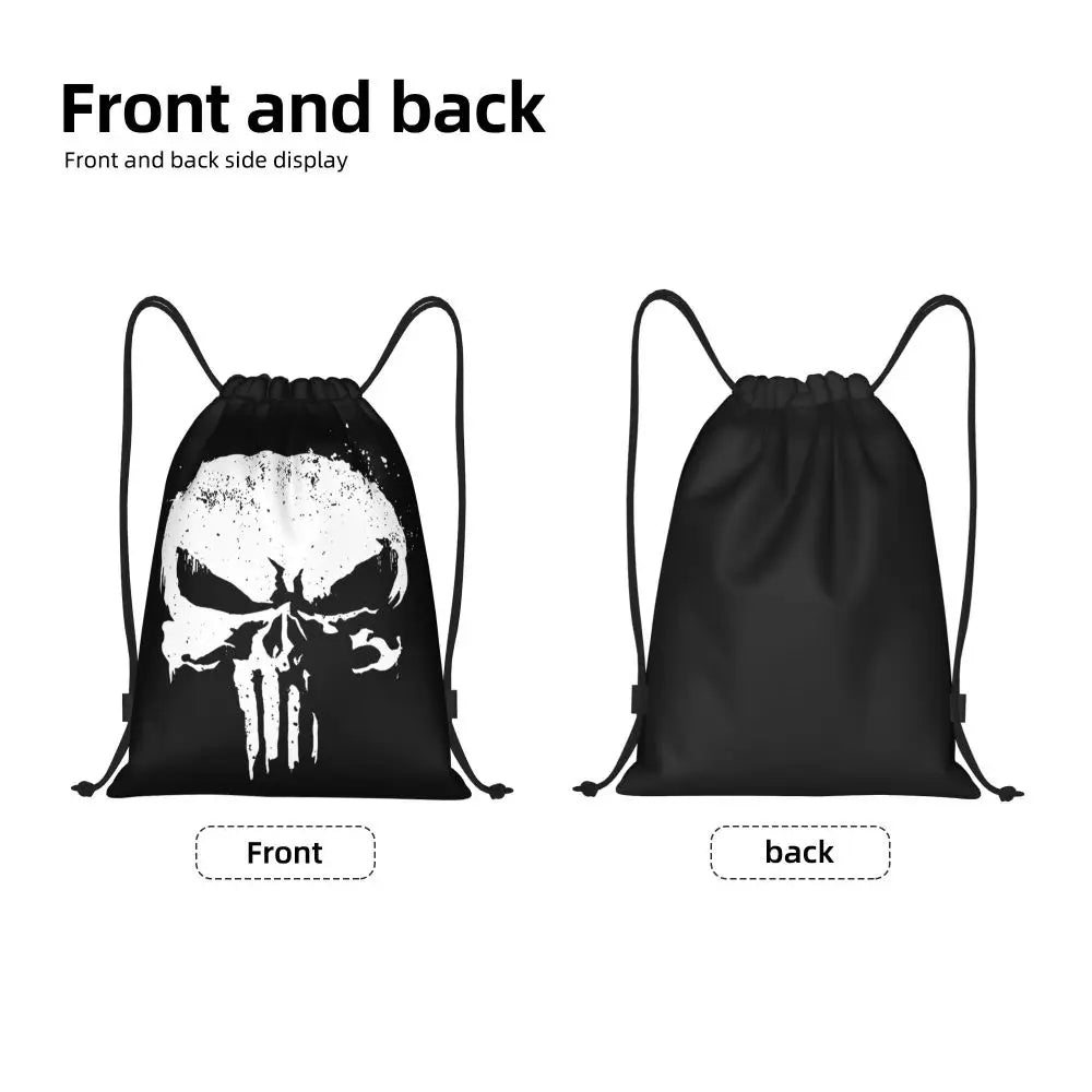 Custom Punisher Skeleton Drawstring Backpack Women Men Sport Gym Sackpack Portable Skull Bone Shopping Bag Sack - Velora