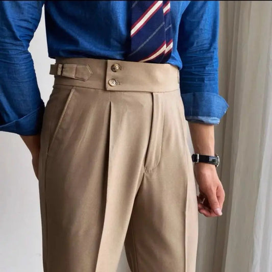 Suit Trousers for Men Pocket British Style Slim Fit Man Suits Pants Fashion Clothing Up Thin Casual Stylish Elegant Summer 2025 - Velora